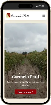 Sitio web de Bodega Carmelo Patti en celular