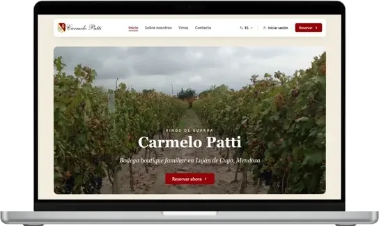 Sitio web de Bodega Carmelo Patti en computadora