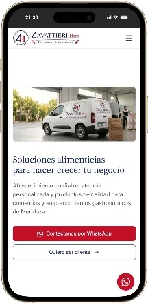 Sitio web de Zavattieri Hermanos en celular